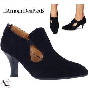 L'AMOUR DES PIEDS Brackley Black Suede Leather Pump Almond Toe Heeled Shoes 8.5